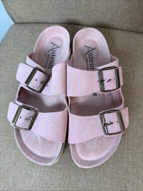 AUTENTI Pink Double-Buckle Slide Sandals ~ 38